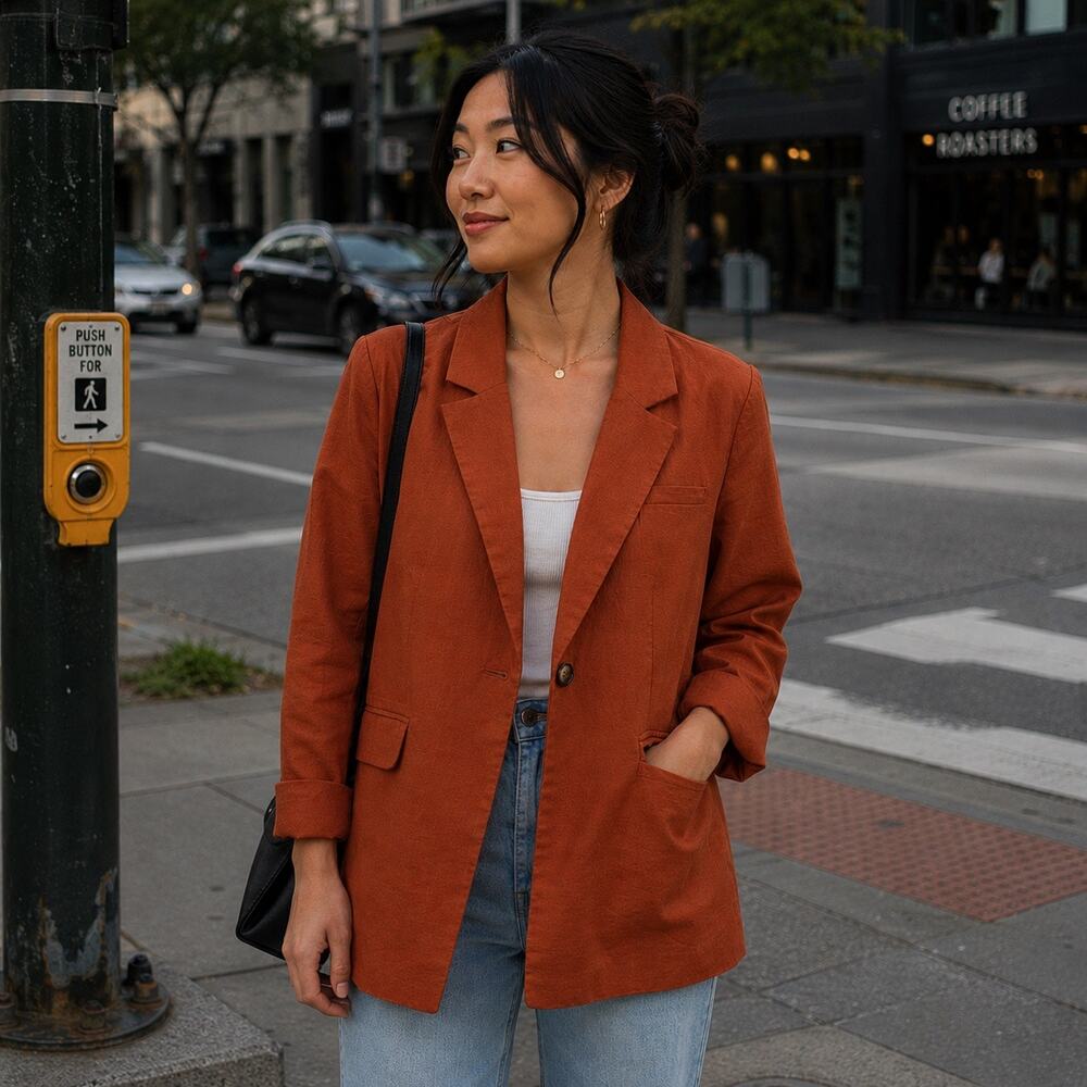 Sanctuary Burnt Orange Linen Blazer Women’s S Elevated Casual Coastal Chic